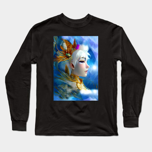 Gold White peacock prince Long Sleeve T-Shirt by Nobiya